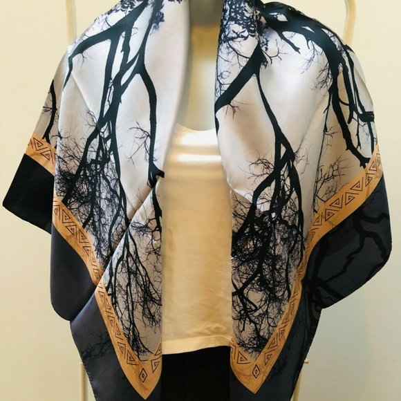 COPY - 100% SILK SCARF - SILVER/GREY/BLACK- 44" X 44" - Picture 3 of 7